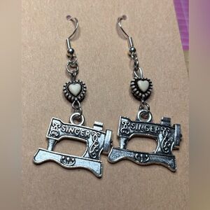 Handmade Silver Toned Vintage Sewing Machine Earrings NWT
